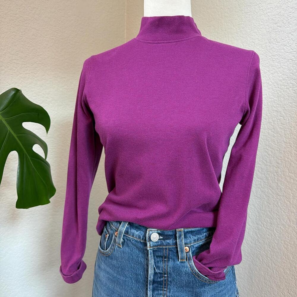 L.L.Bean Mock Neck Long Sleeve Top Minimal Basic Purple